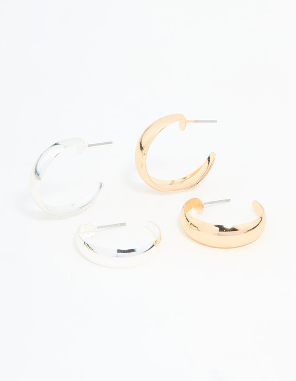Mixed Metal Teardrop & Round Hoop Earrings 2-Pack