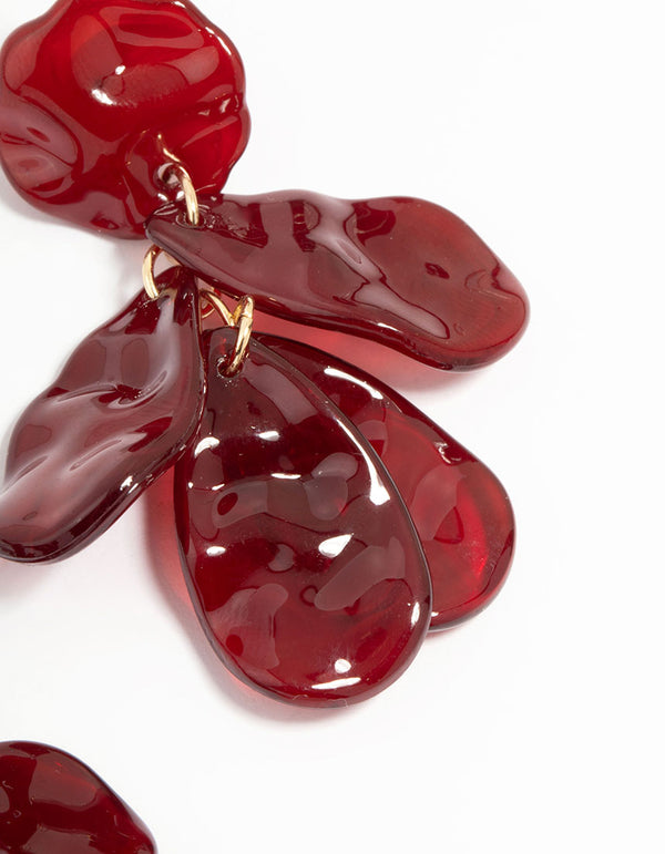 Red Acrylic Hammered Petal Drop Earrings