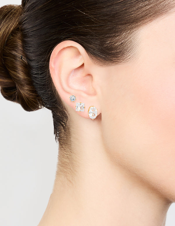 Gold Diamante Mixed Stud Earrings 3-Pack