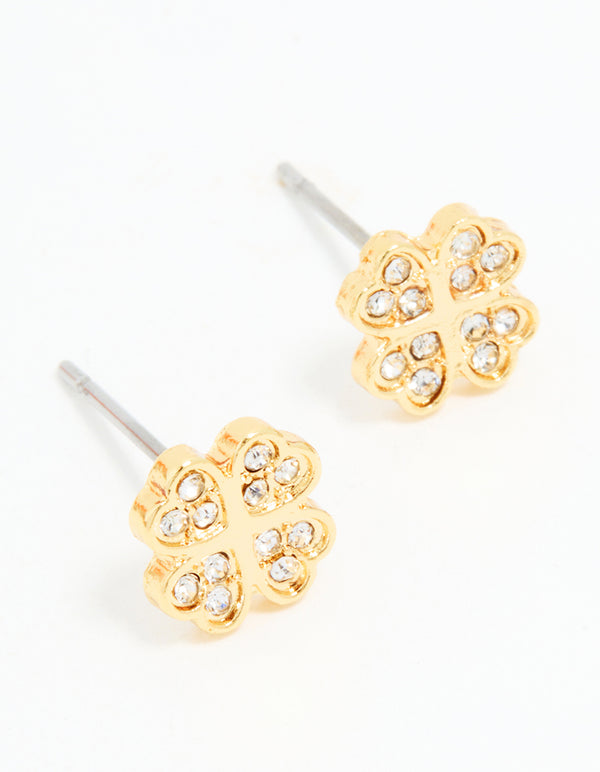 Gold Plated Surgical Steel Diamante Flower Stud Earrings
