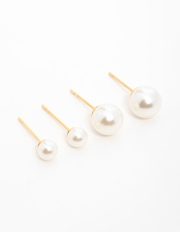 Gold Plated Surgical Steel Pearl Stud Earrings 2-Pack