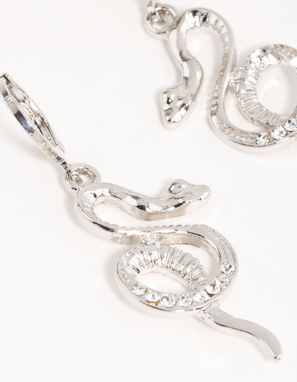 Silver Curved Snake Hoop Earrings