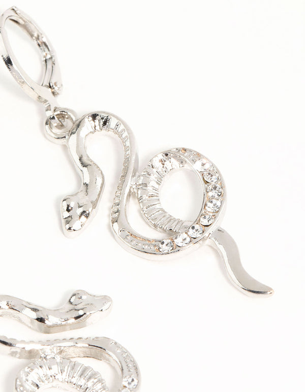 Silver Curved Snake Hoop Earrings