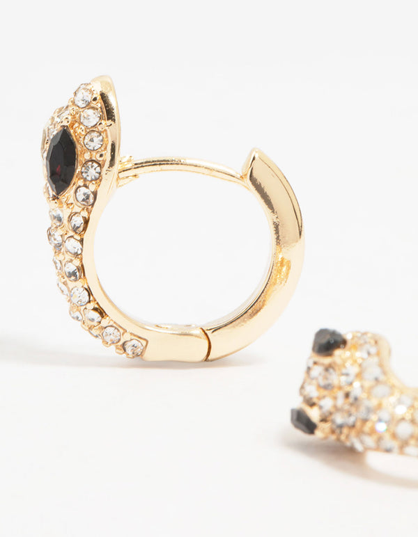 Gold Cubic Zirconia Small Snake Hoop Earrings