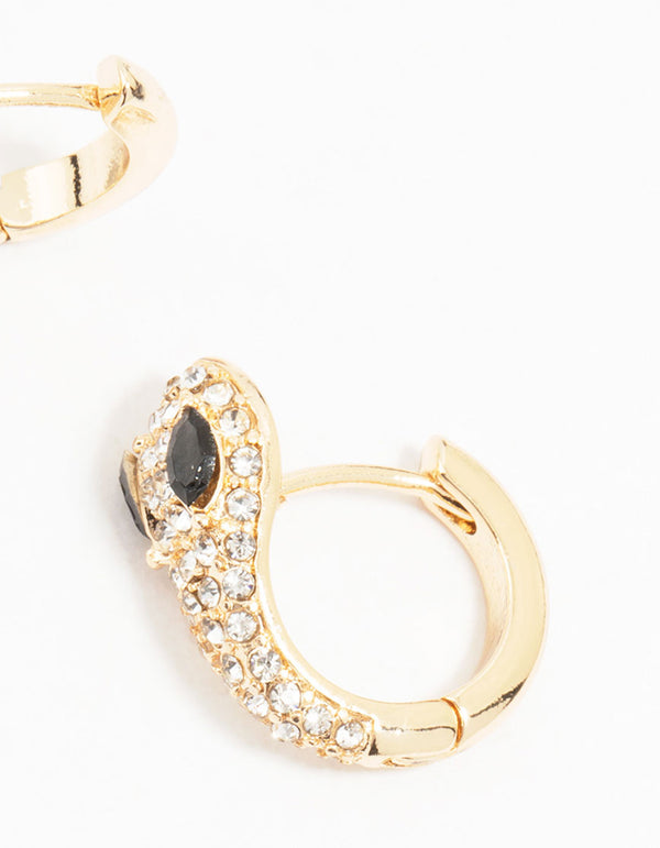 Gold Cubic Zirconia Small Snake Hoop Earrings