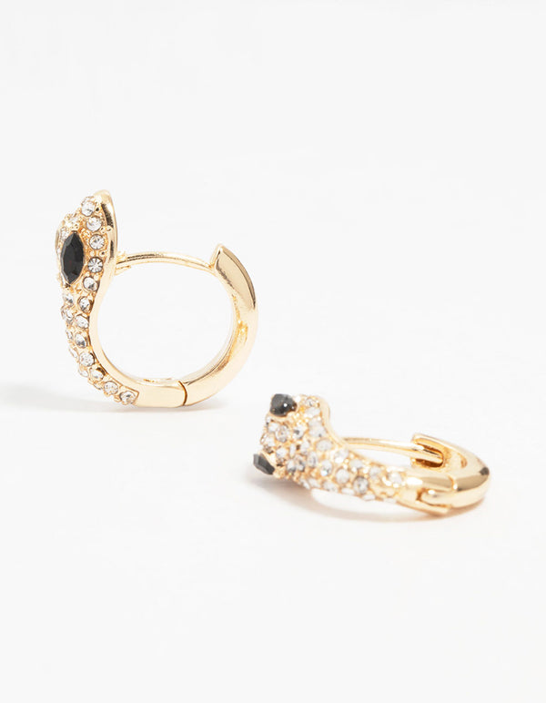 Gold Cubic Zirconia Small Snake Hoop Earrings