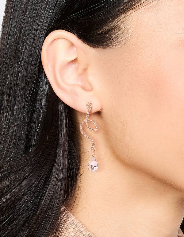 Gold Diamante Snake Drop Earrings