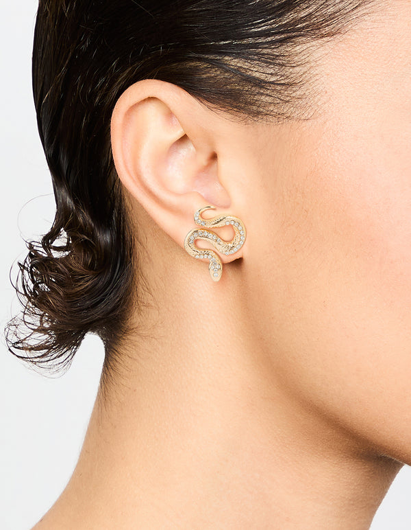 Gold Curved Snake Stud Earrings