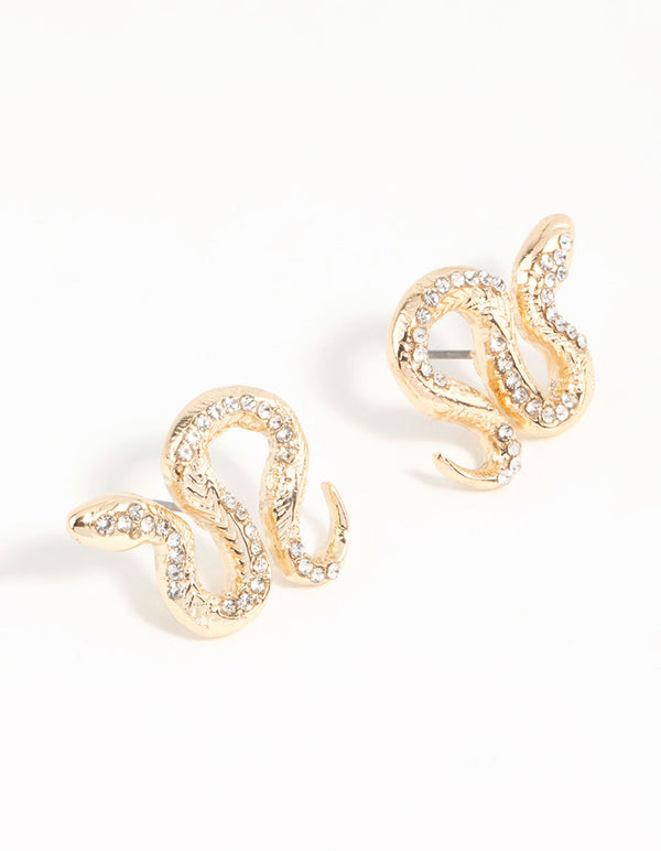 Gold Curved Snake Stud Earrings
