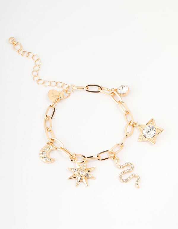 Gold Snake & Star Charm Bracelet