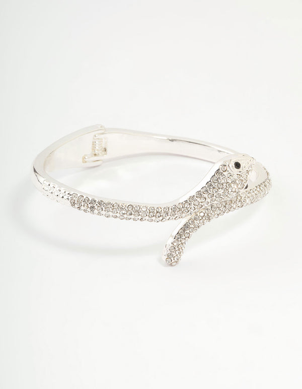Silver Diamante Snake Wrist Cuff