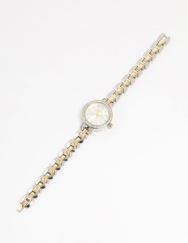 Mixed Metals Diamante Small Round Watch