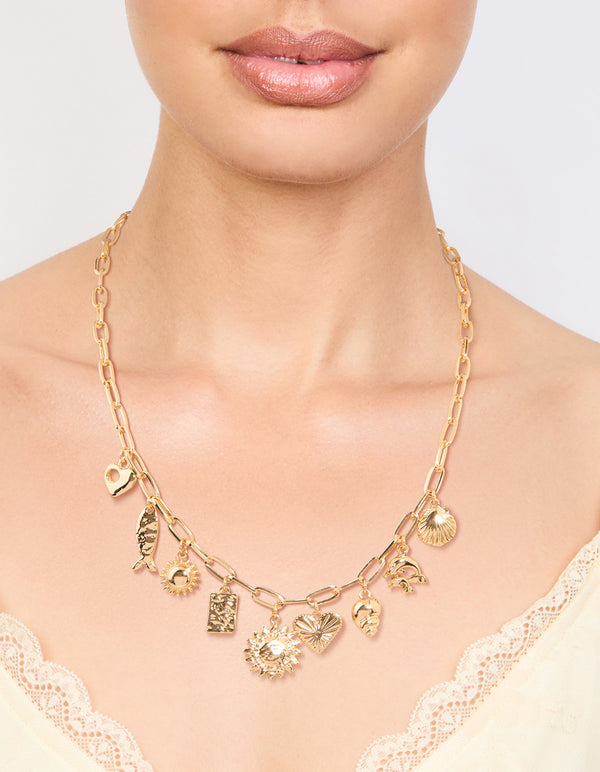 Gold Plated Sun & Shell Charm Necklace