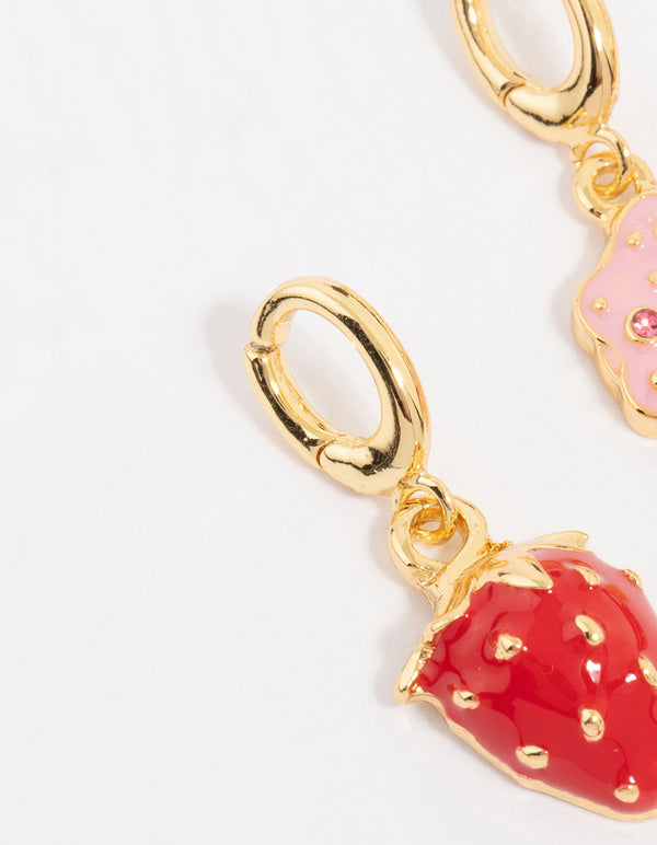 Gold Plated Strawberry & Doughnut Charms 3-Pack