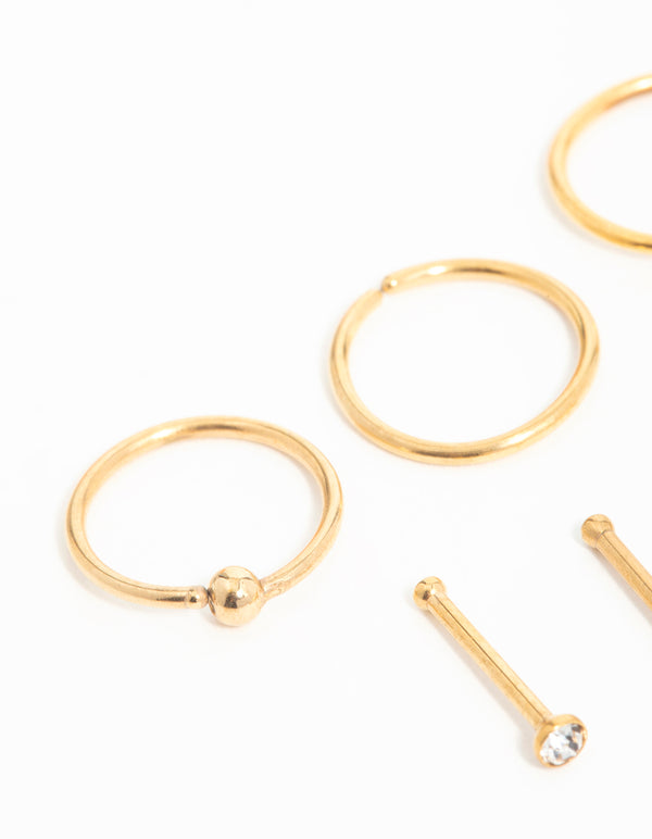 Gold Plated Surgical Steel Micro Star Nose Piercing 6-Pack