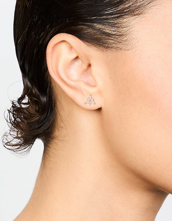 Gold Plated Surgical Steel Cubic Zirconia Flower Flat Back Earrings Pack