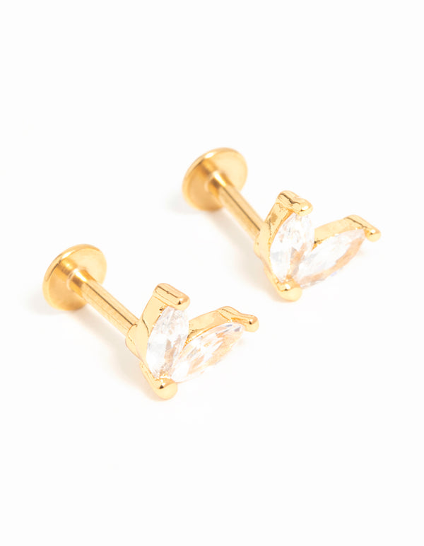 Gold Plated Surgical Steel Cubic Zirconia Flat Back Stud 2-Pack
