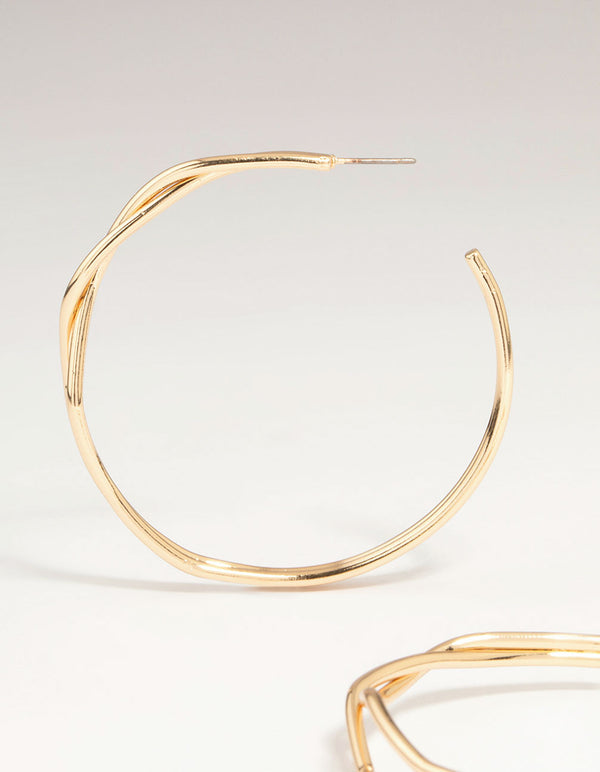 Gold Front Twisted Hoop Earrings