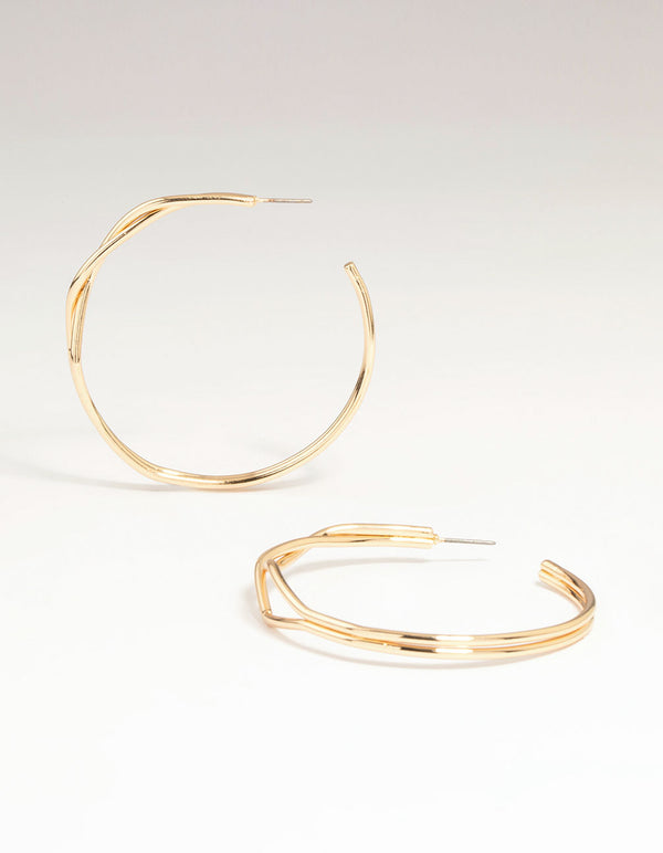 Gold Front Twisted Hoop Earrings