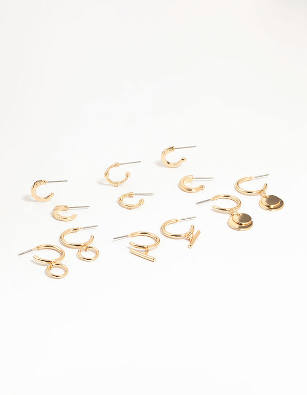 Gold Drop Hoop Earrings 6-Pack