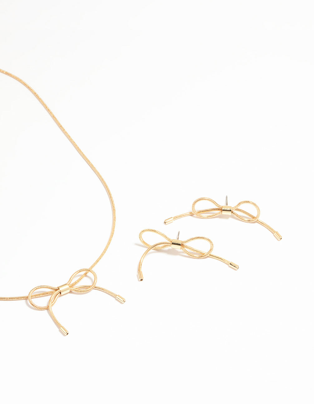 Gold Dainty Bow Necklace & Earrings Set