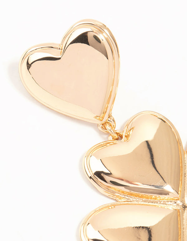 Gold Heart Clover Drop Earrings
