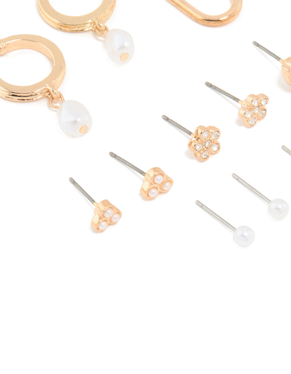 Gold Bow Flower Hoop & Stud Earrings 12-Pack