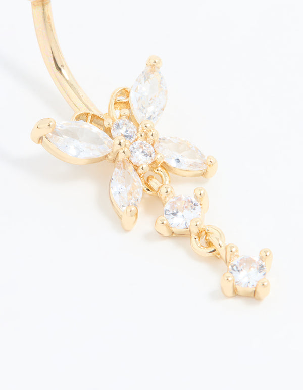 Gold Plated Titanium Cubic Zirconia Butterfly Belly Bar