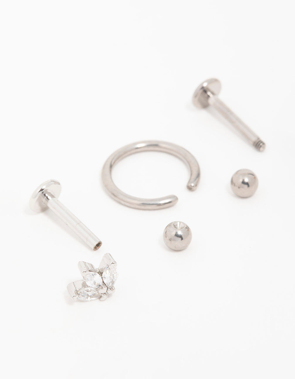 Titanium Clicker Ring & Cubic Zirconia Flat Back Earrings 3-Pack