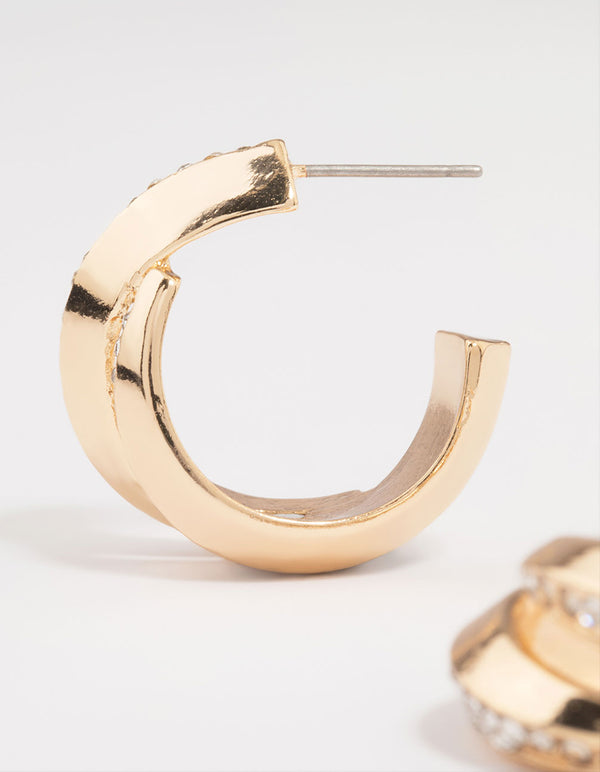 Gold Thick Diamante Double Hoop Earrings