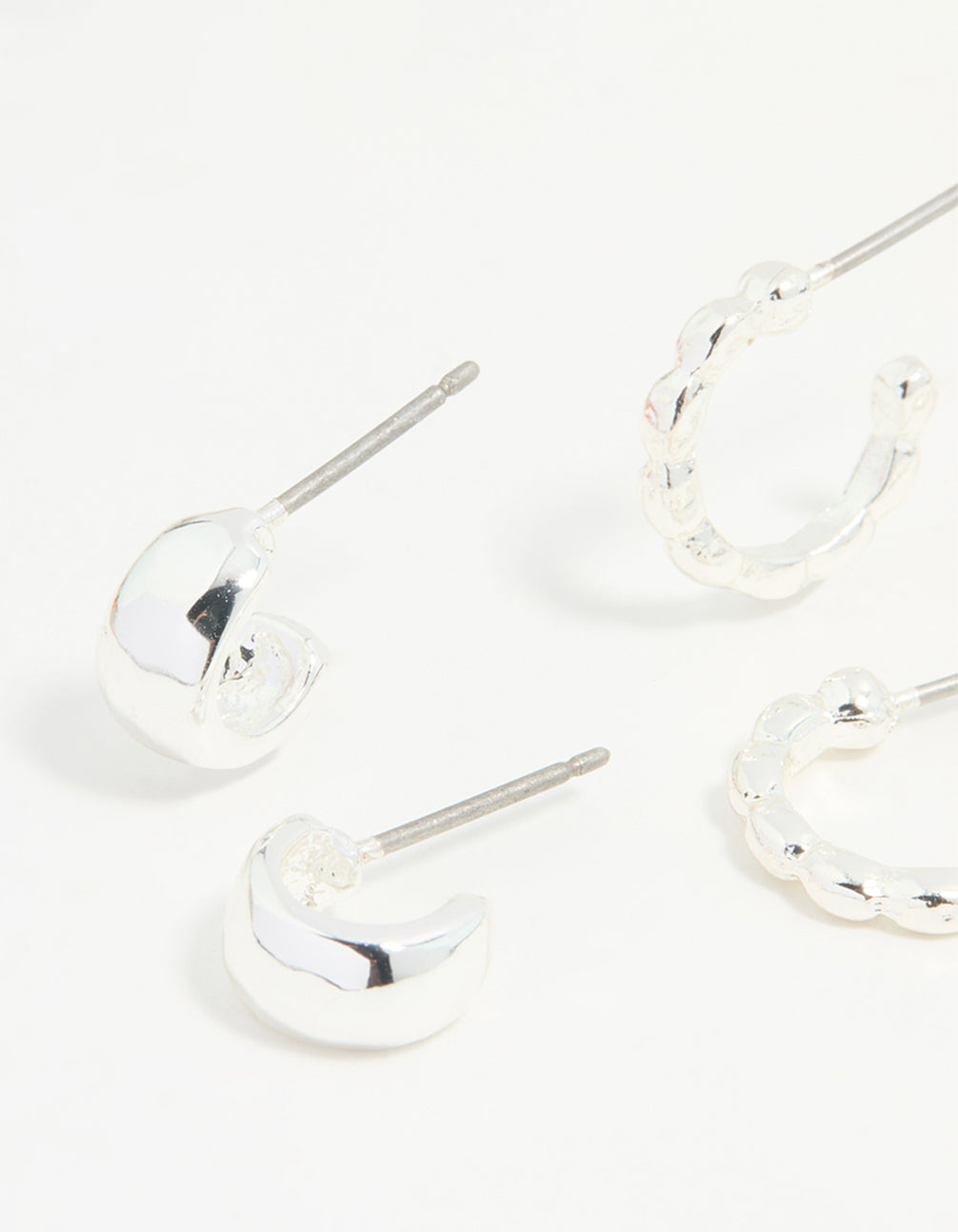 Silver Textured Huggie Earrings 3-Pack