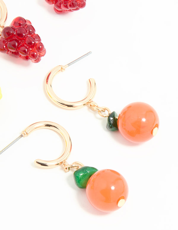 Gold Fruit Stud Earrings 3-Pack