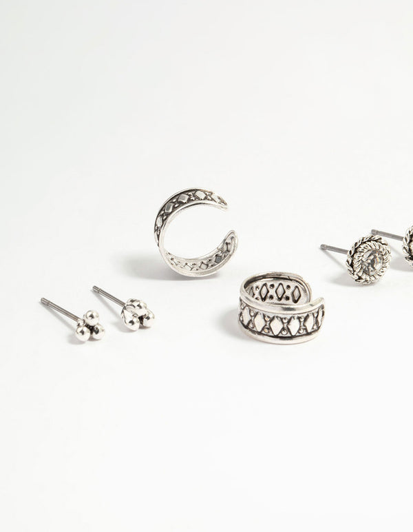 Silver Etched Drop & Stud Earrings 5-Pack