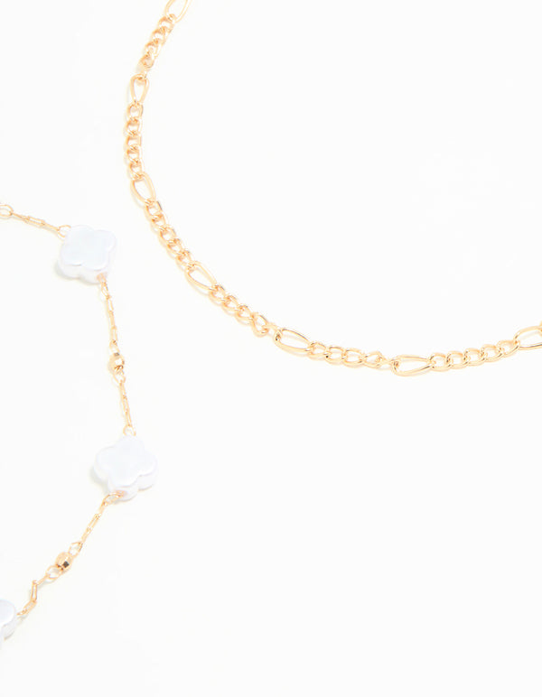 Gold Pearl Chain Anklets 3-Pack