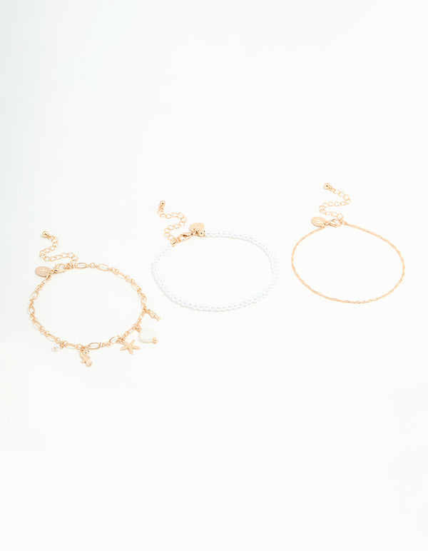 Gold Pearl Sea Anklets 3-Pack
