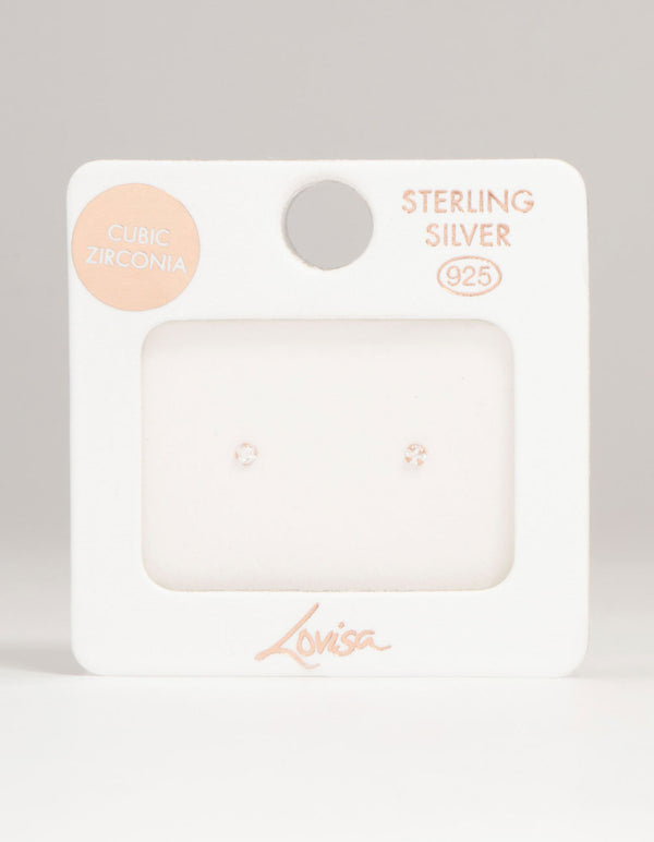Rose Gold Plated Sterling Silver Cubic Zirconia Micro Stud Earrings