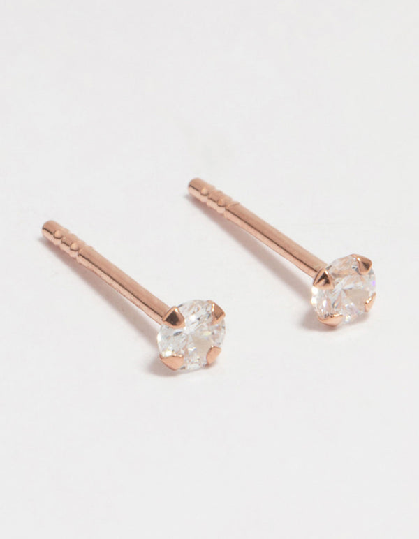 Rose Gold Plated Sterling Silver Cubic Zirconia Small Stud Earrings