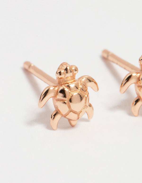 Rose Gold Plated Sterling Silver Turtle Stud Earrings