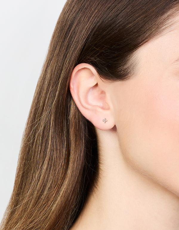 Rose Gold Plated Sterling Silver Cubic Zirconia Micro Flower Stud Earrings