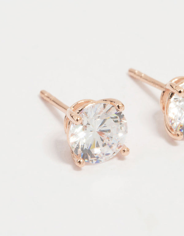 Rose Gold Plated Sterling Silver Cubic Zirconia Stud Earrings