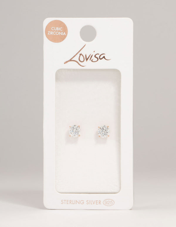 Rose Gold Plated Sterling Silver Cubic Zirconia Stud Earrings