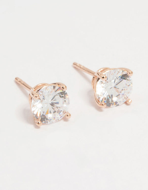 Rose Gold Plated Sterling Silver Cubic Zirconia Stud Earrings