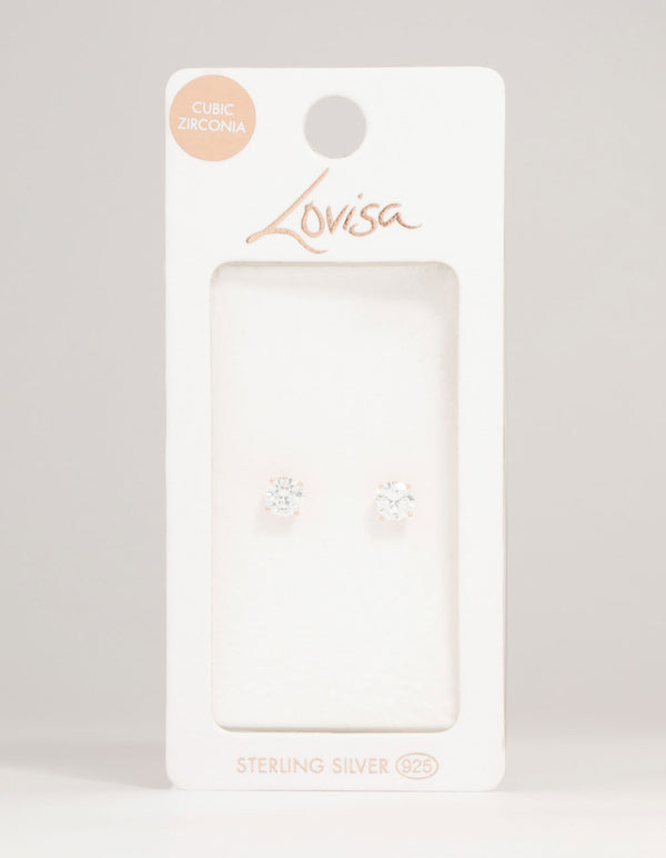Rose Gold Plated Sterling Silver Cubic Zirconia Stud Earrings