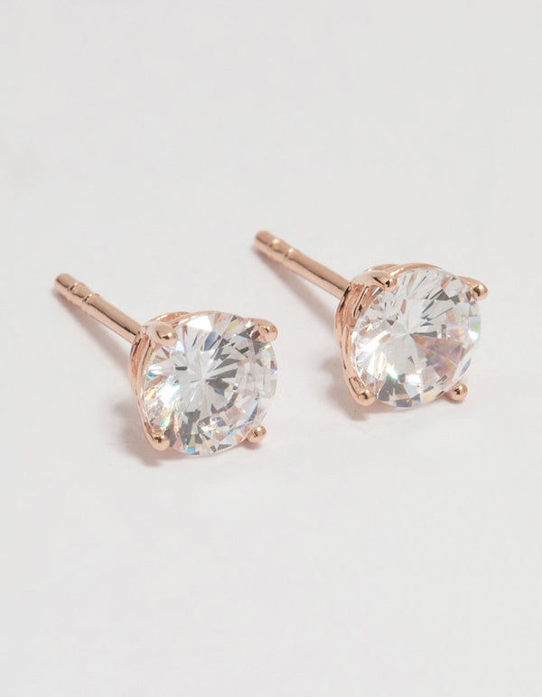 Rose Gold Plated Sterling Silver Cubic Zirconia Stud Earrings