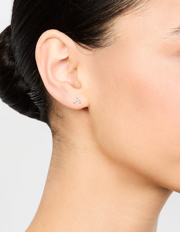 Rose Gold Plated Sterling Silver Cubic Zirconia Dolphin Tail Stud Earrings