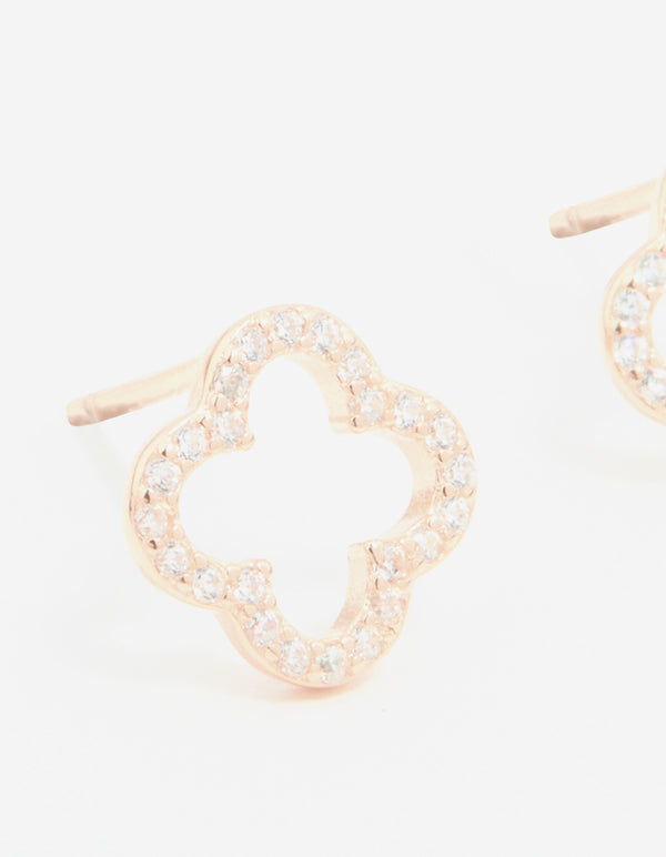 Rose Gold Plated Sterling Silver Cubic Zirconia Flower Stud Earrings