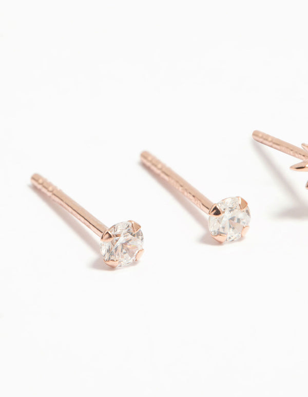 Rose Gold Plated Sterling Silver Mini Starburst Stud Earrings 2-Pack