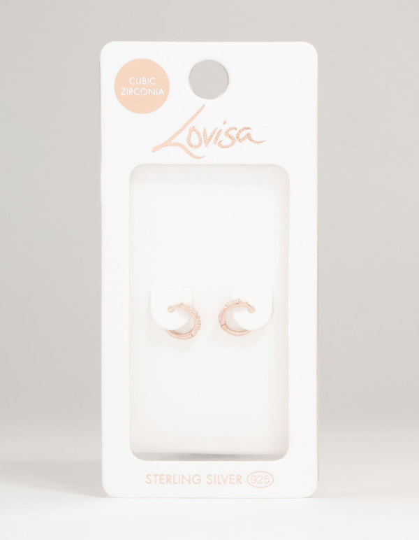 Rose Gold Plated Sterling Silver Cubic Zirconia Huggie Earrings