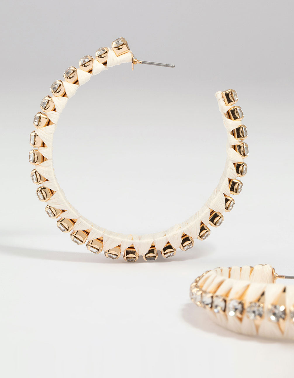 Gold Diamante Raffia Hoop Earrings