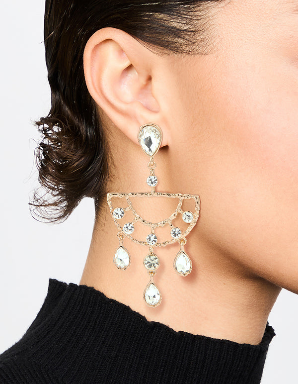 Gold Diamante Drop Earrings
